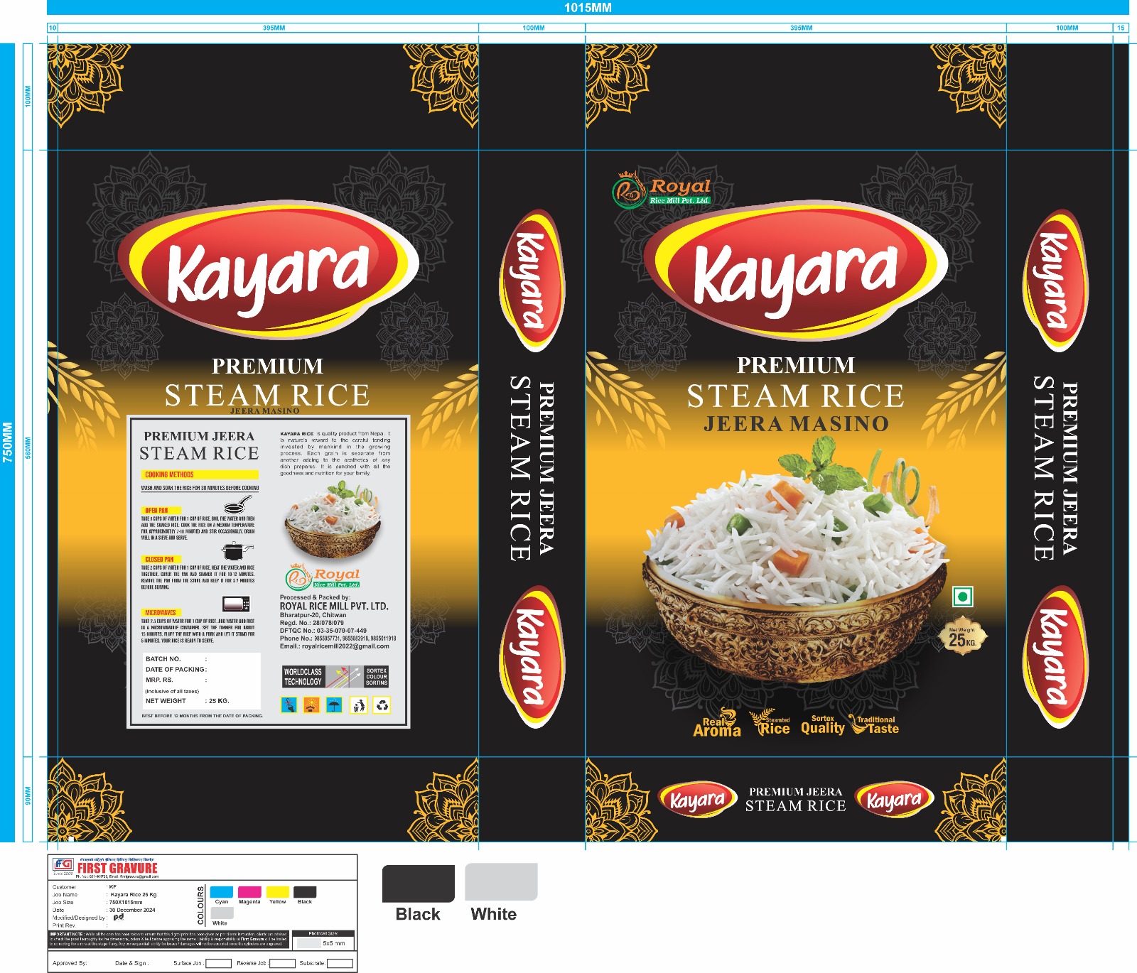 Kayara Premium Steam Rice Jeera Masino packaging